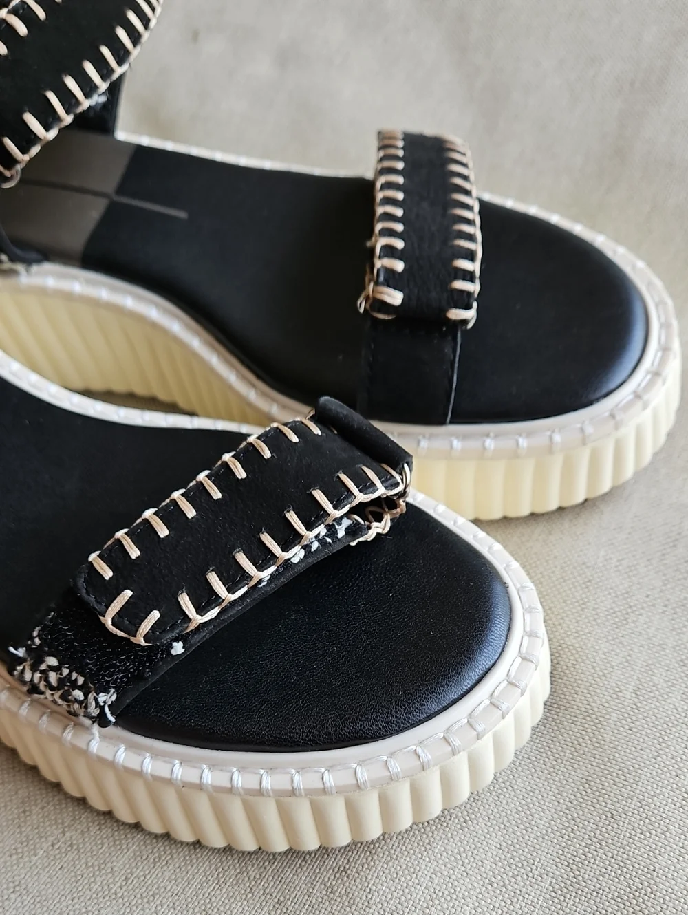 Dolce Vita Debra Chunky Platform Leather Sandals Black & White Size 9.5